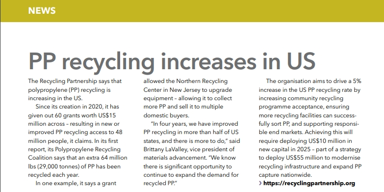 Wzrasta recykling PP w USA